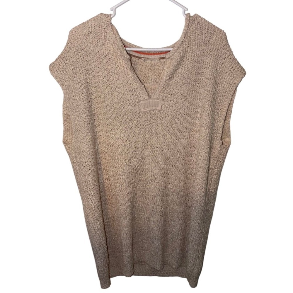 Illa Illa Oversized Knit Sweater Vest Tan Tunic V-Neck Sleeveless Small